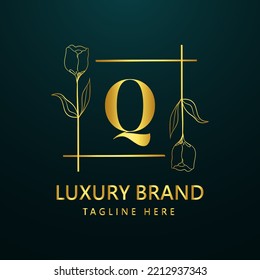 Premium letter Q logo icon design. Luxury jewelry frame gem edge logotype. Beauty, Fashion, Spa icon, Floral logo design