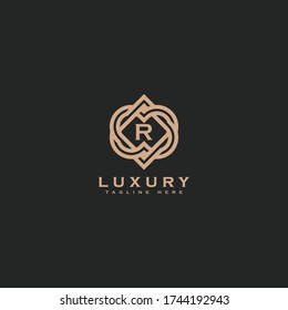 Premium letter R logo icon design. Luxury jewelry frame gem edge logotype. Print monogram initials stamp sign symbol