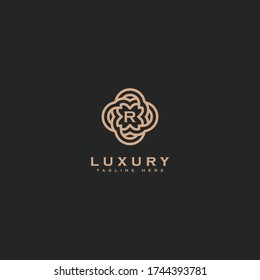 Premium letter R logo icon design. Luxury jewelry frame gem edge logotype. Print monogram initials stamp sign symbol