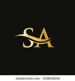 Premium Letter SA Logo Design with water wave concept. SA letter logo design with modern trendy