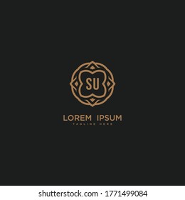 Premium letter SU Luxury jewelry frame gem edge logotype