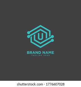 Premium letter U logo icon design. technology dot connect frame gem edge logotype. Print monogram initials stamp sign symbol