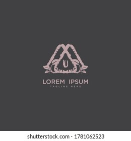 Premium letter U logo icon design. 
Wedding arrangement. Floral bouquet design, Botanical frame, Hand drawn flowers  frame gem edge logotype