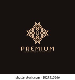 Premium letter U logo icon design. Luxury jewelry frame gem edge logotype