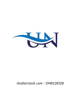 Premium Letter UN Logo Design with water wave concept. UN letter logo design with modern trendy