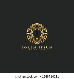 Premium-Brief-I-Vektor-Logo-Design-Vorlage für Branding-Elemente. Luxuriöser Blumenschmuck Rahmen Edelsteinkante.
