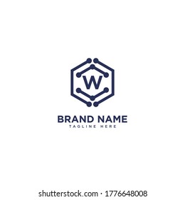 Premium letter W logo icon design. technology dot connect frame gem edge logotype