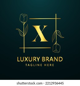 Premium letter X logo icon design. Luxury jewelry frame gem edge logotype. Beauty, Fashion, Spa icon, Floral logo design
