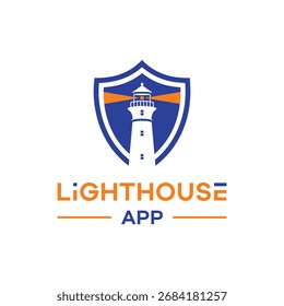 Premium Leuchtturm Sicherheitsschild sicheres Logo Design