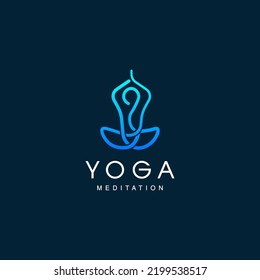 Premium Line Art Meditation Logo Vector, Meditation People Illustration, Yoga Logo Template