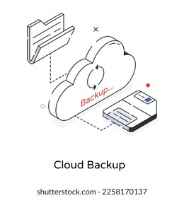 Icono isométrico de línea premium del backup en nube 