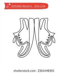 Icono de zapatillas de línea premium. Una línea continua de zapatillas simples para un tema de regreso a la escuela. Ilustración vectorial de zapatos para la escuela, deportes y casual. Los zapatos se encuentran con el dedo del pie