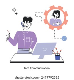 Premium line style mini illustration of tech communication 