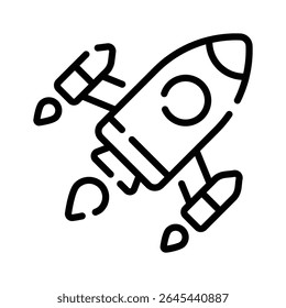 A premium linear icon of launching space rocket