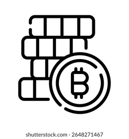 A premium linear icon of multiple stacked bitcoins