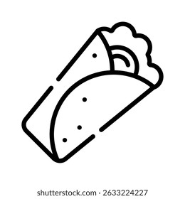 Un icono lineal premium de burrito sabroso envuelto