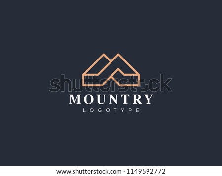 Premium linear letter M monogram. Elegant line mountains emblem. Luxury alphabet symbol. Vector outline logo design