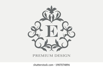 Premium linear logo. Exquisite monogram with letter E. Elegant icon. Luxury alphabet frame symbol.