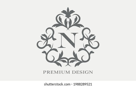 Premium linear logo. Exquisite monogram with letter N. Elegant icon. Luxury alphabet frame symbol.