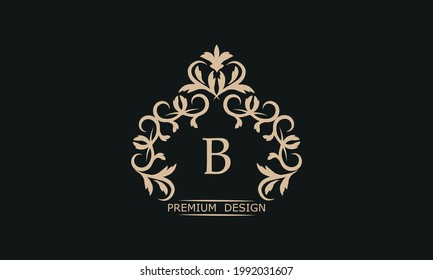 Premium linear logo with letter B. Elegant monogram company brand icon, boutique, heraldry.