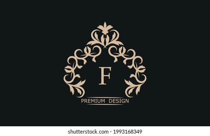 Premium linear logo with letter F. Elegant monogram company brand icon, boutique, heraldry.