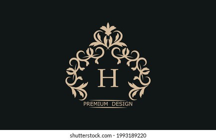 Premium linear logo with letter H. Elegant monogram company brand icon, boutique, heraldry.