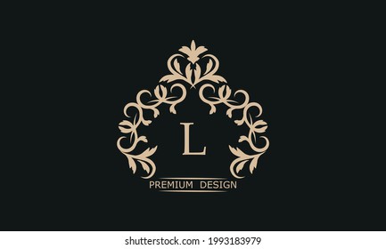 Premium linear logo with letter L. Elegant monogram company brand icon, boutique, heraldry.