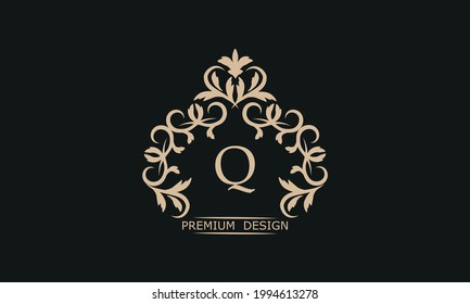 Premium linear logo with letter Q. Elegant monogram company brand icon, boutique, heraldry.