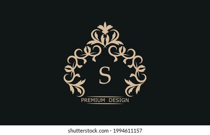Premium linear logo with letter S. Elegant monogram company brand icon, boutique, heraldry.