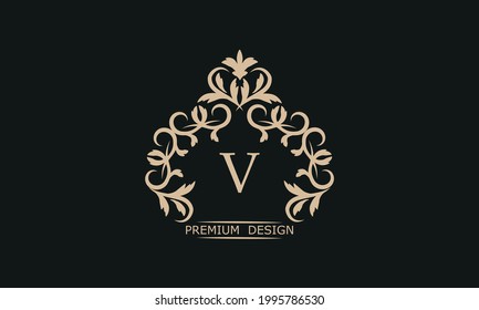 Premium linear logo with letter V. Elegant monogram company brand icon, boutique, heraldry.