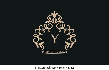 Premium linear logo with letter Y. Elegant monogram company brand icon, boutique, heraldry.