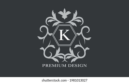 Premium linear logo. Monogram with letter K. Elegant icon. Luxury alphabet frame symbol.