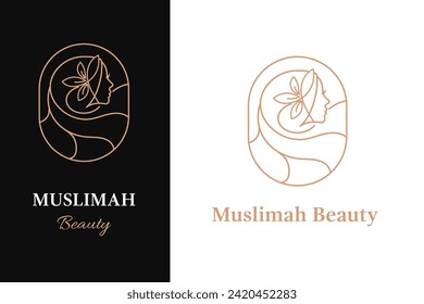 premium linear  style beauty hijab  logo design template symbol illustration  perfect for beauty Muslimah salon or hijab store