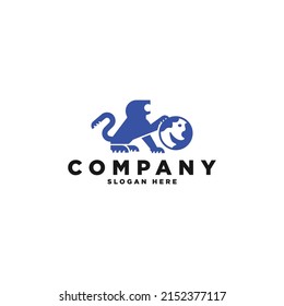 premium lion logo vector design illustration with simple, modern and flat styles. Tiger world logo vector design concept template. silhouette lion world logo design vector isolated on white background