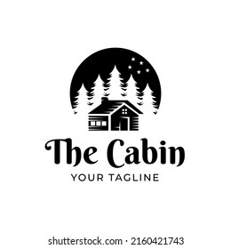 Premium log cabin and pine forest design logo on vintage white background