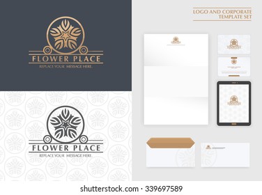 premium logo and corporate template set. The design of the flower And mixed with a star Symbolic meaning Beautiful and glorious