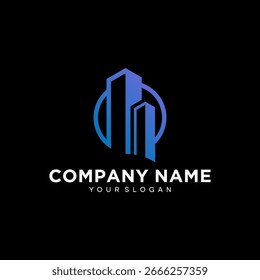 Diseño del logotipo de Premium del edificio en un círculo minimalista moderno simple