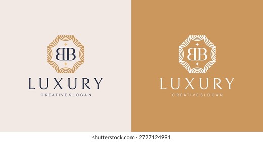 Premium Logo Design Letter B and Geometric Mandala Ornament Gold Color Minimalist Monogram for Boutique Hotel and Spa