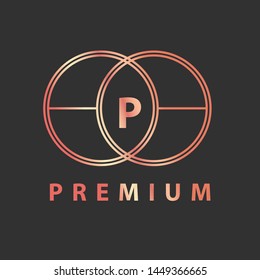 premium logo with frame simple design and colors rose gold gradient