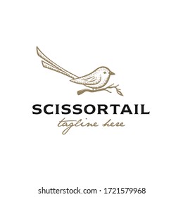 Premium logo illustration of a scissortail bird perched on a branch