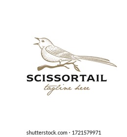 Premium logo illustration of a scissortail bird perched on a branch