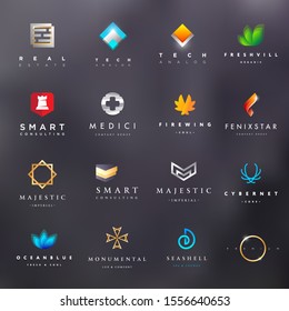 Premium logo pack set bundle. Colorful sign template for different purpose and branding. Vector mockups.