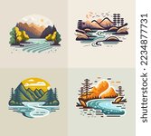 premium logo set of valley river nature mountain forest logo collection label badge vector illustration