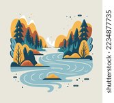 premium logo set of valley river nature mountain forest logo collection label badge vector illustration