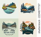 premium logo set of valley river nature mountain forest logo collection label badge vector illustration