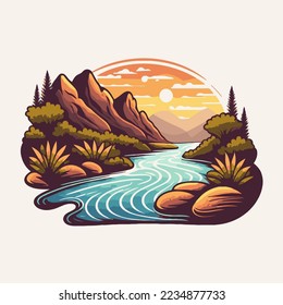 premium logo set of valley river nature mountain forest logo collection label badge vector illustration