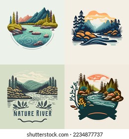 premium logo set of valley river nature mountain forest logo collection label badge vector illustration