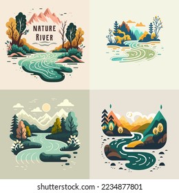 premium logo set valley river nature mountain forest logo collection label badge vector illustration