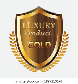 Premium logo with shining gold material, Yellow brown gold. Famous brand emblem. Custom logo