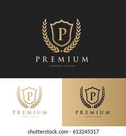 Premium logo template with gold and luxury style. vector illustration.